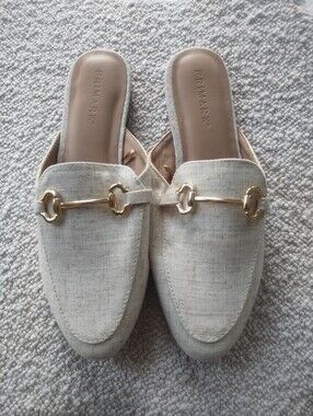NWOT Primark Horsebit Gold Buckle Linen Effect Slides Shoes Loafers